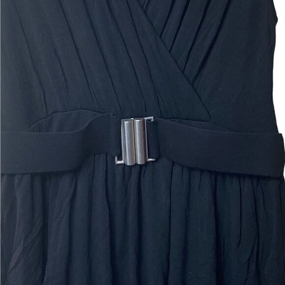 Joseph Ribkoff Wm’s Sz 10 Black Sleeveless Ruffled V Neck Buckle Fitted Dress - Picture 3 of 5